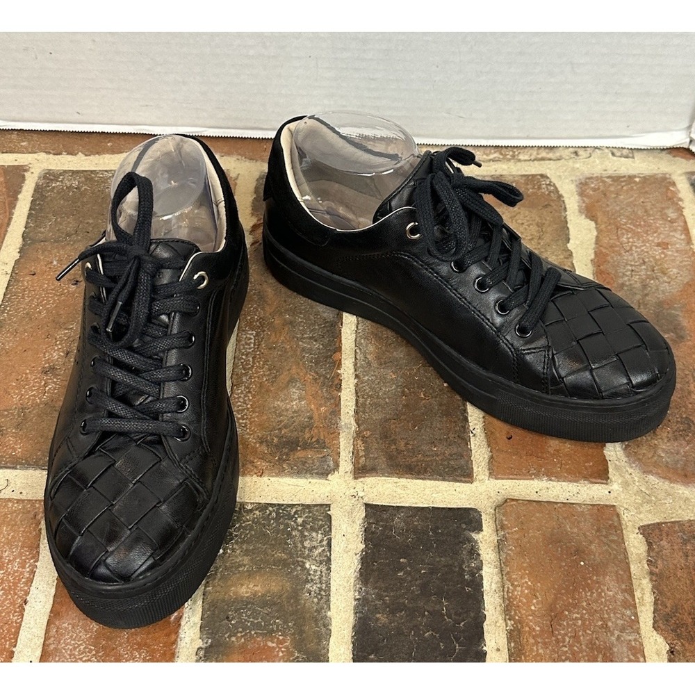 JATAREA Black Leather Sneakers Basket Weave Platform Comfort Shoes Women's 8